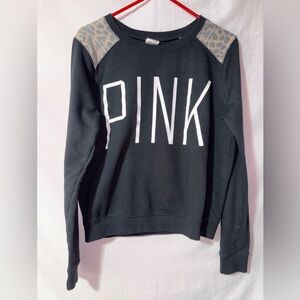 PINK Victoria's Secret Black and Leopard Print Crewneck Sweatshirt